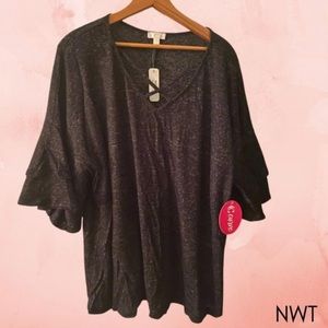 Super Soft Criss Cross Top With Ruffle Sleeve